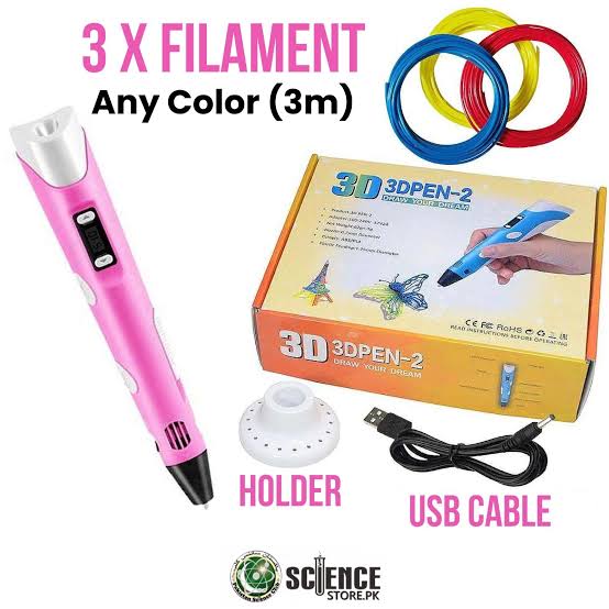 3D Printing Pen Kit with 3x Filament Refills & USB Cable – Creative Art & Craft Toy for Kids